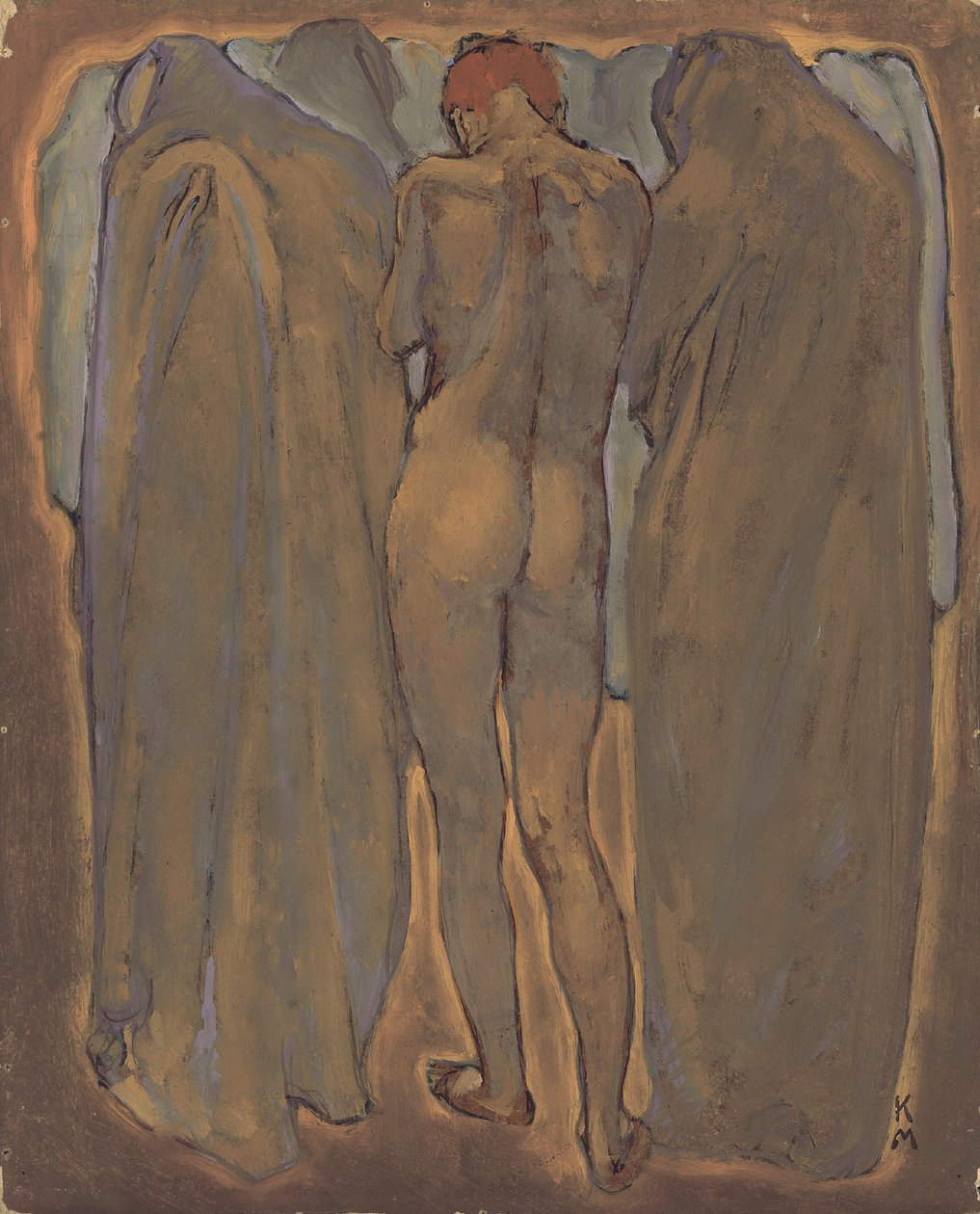 Vrouwelijk naakt (olieverf op board) door Koloman Moser