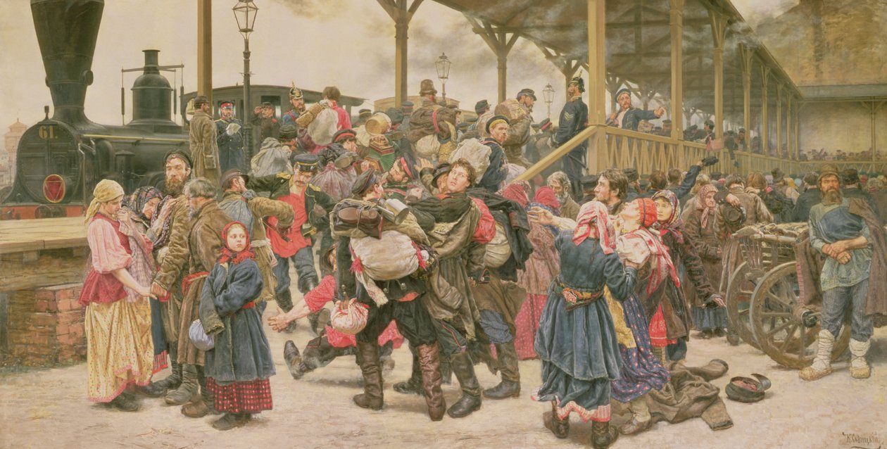 Vertrek naar de Oorlog, 1888 door Konstantin Apollonovich Savitsky
