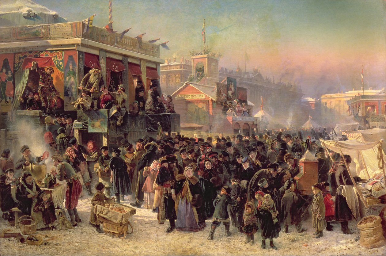 Kermiskramen op het Admiraalsplein, Sint-Petersburg, 1869 door Konstantin Egorovich Makovsky
