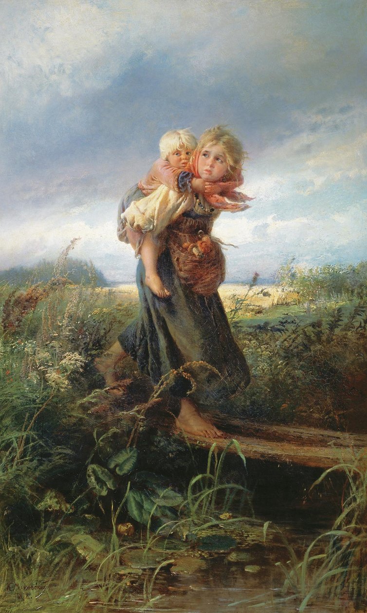 Kinderen rennen weg voor een onweersbui door Konstantin Egorovich Makovsky