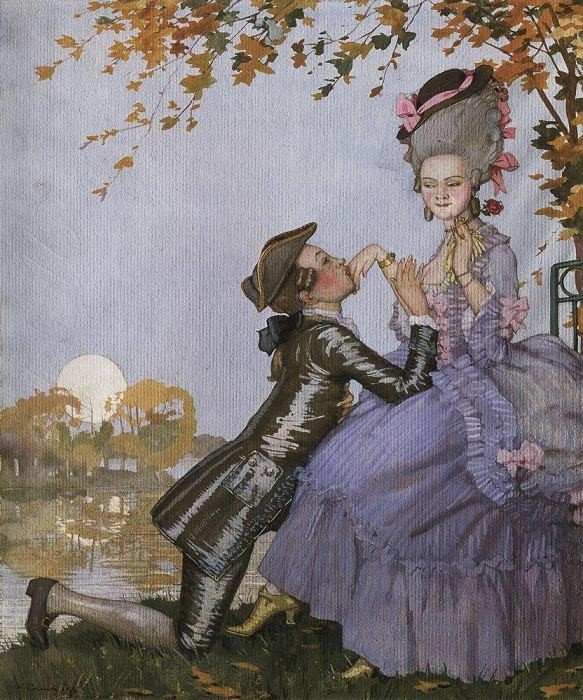 Een jonge man en een dame door Konstantin Andreevic Somov