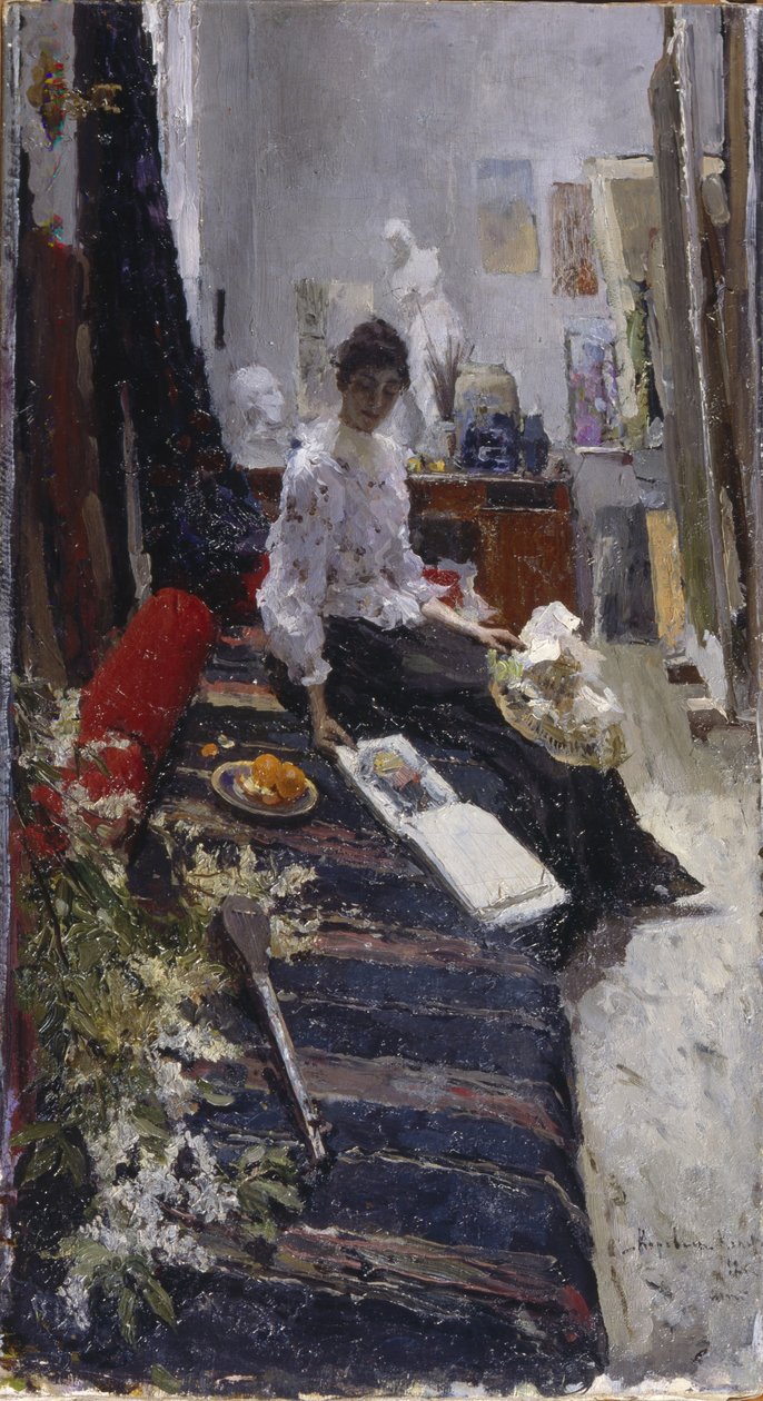 In het atelier van de schilder door Konstantin Alekseevich Korovin