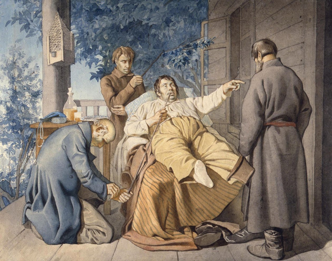 Landheer en zijn lijfeigenen, 1853 door Konstantin Alexandrovich Trutovsky