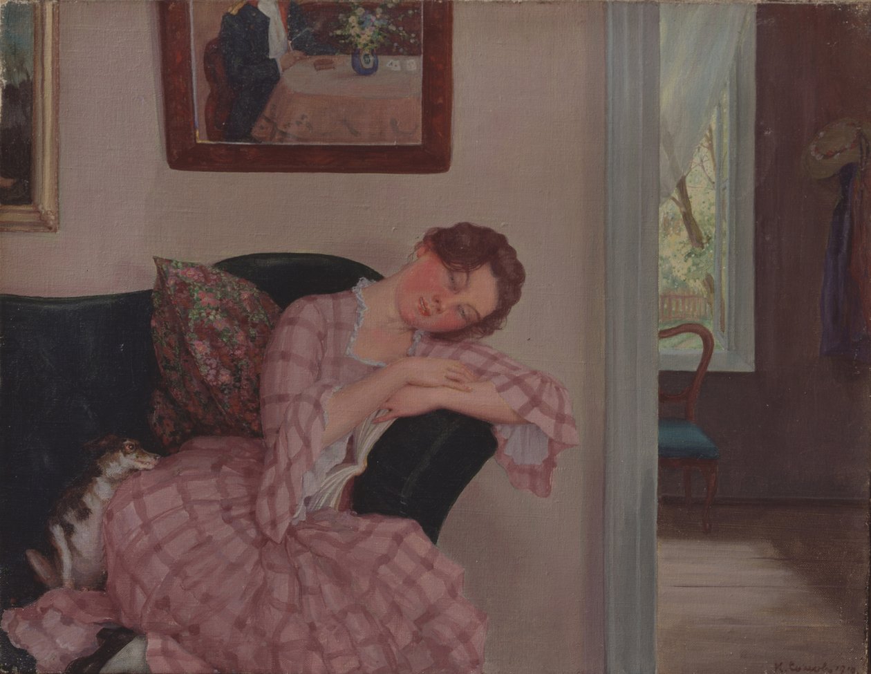 Een slapende dame in roze door Konstantin Andreevic Somov