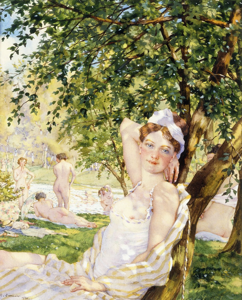 Baden in de Zon door Konstantin Andreevic Somov