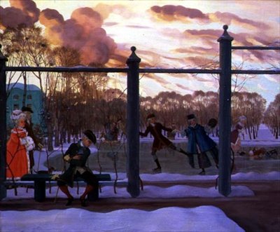 Schaatsbaan in de winter door Konstantin Andreevic Somov