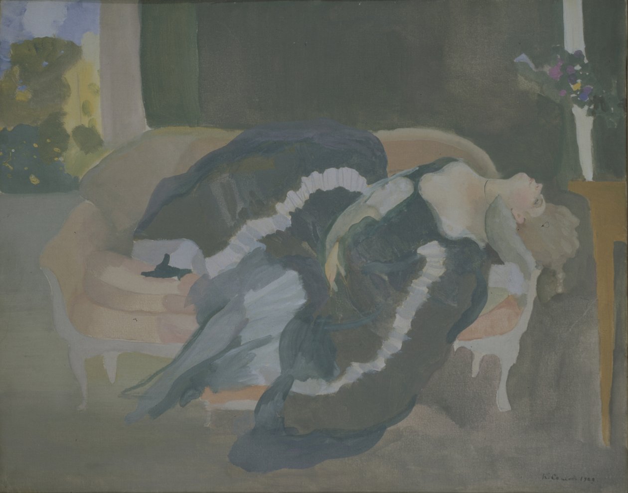 Slapende jonge vrouw door Konstantin Andreevic Somov