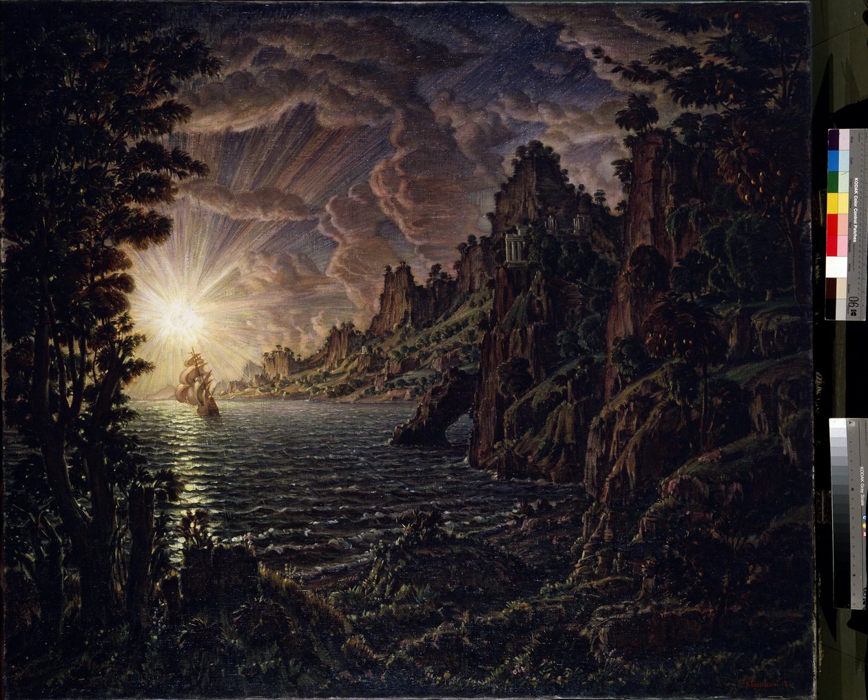 De schepen, de avondzon. door Konstantin Bogayevsky