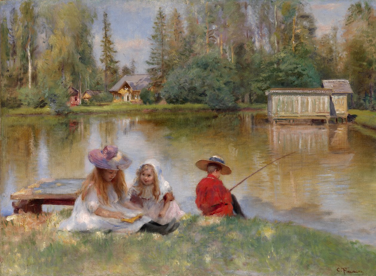 Kinderen bij het meer door Konstantin Egorovich Makovsky
