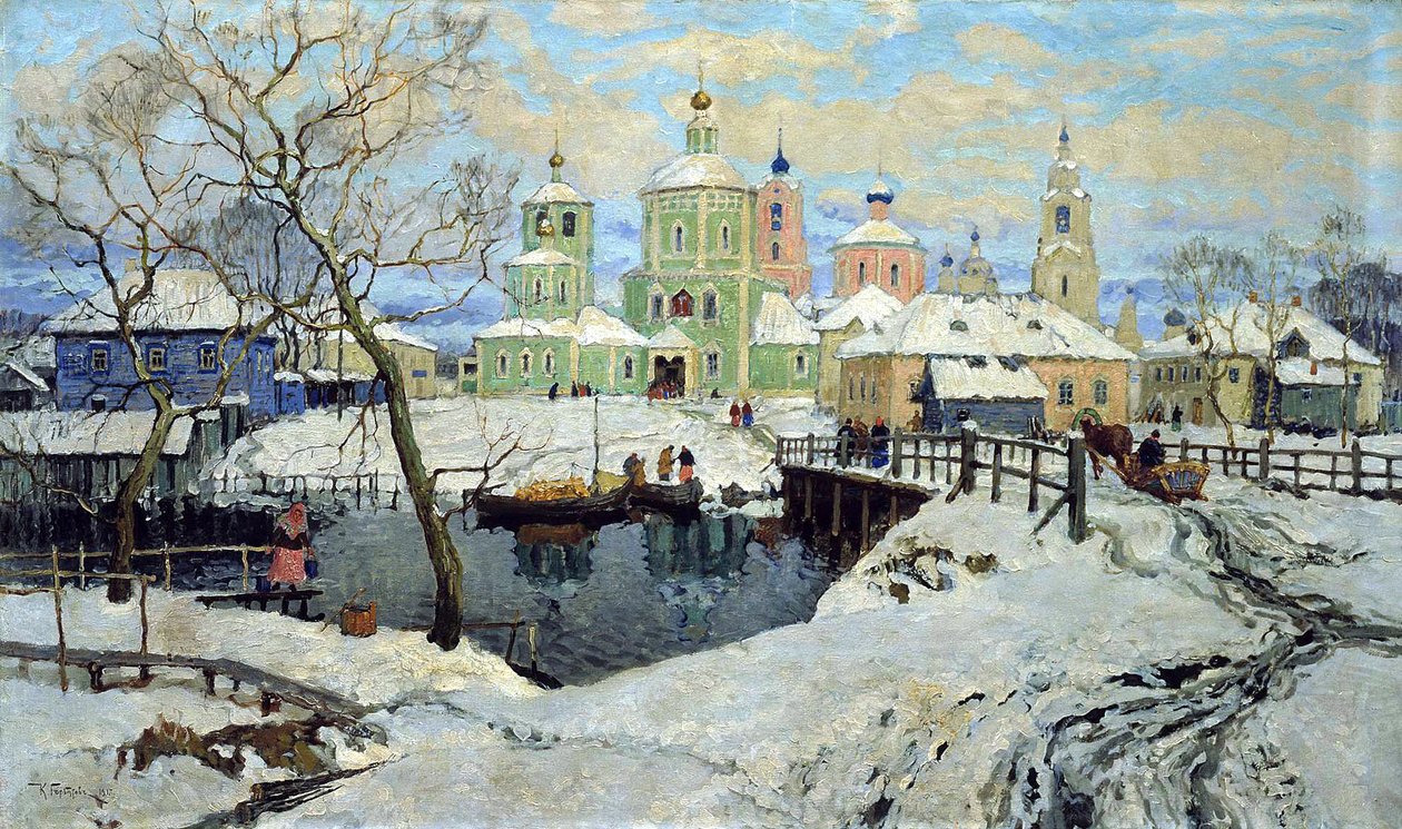 Klein dorp Torzhok, 1917 door Konstantin Ivanovich Gorbatov