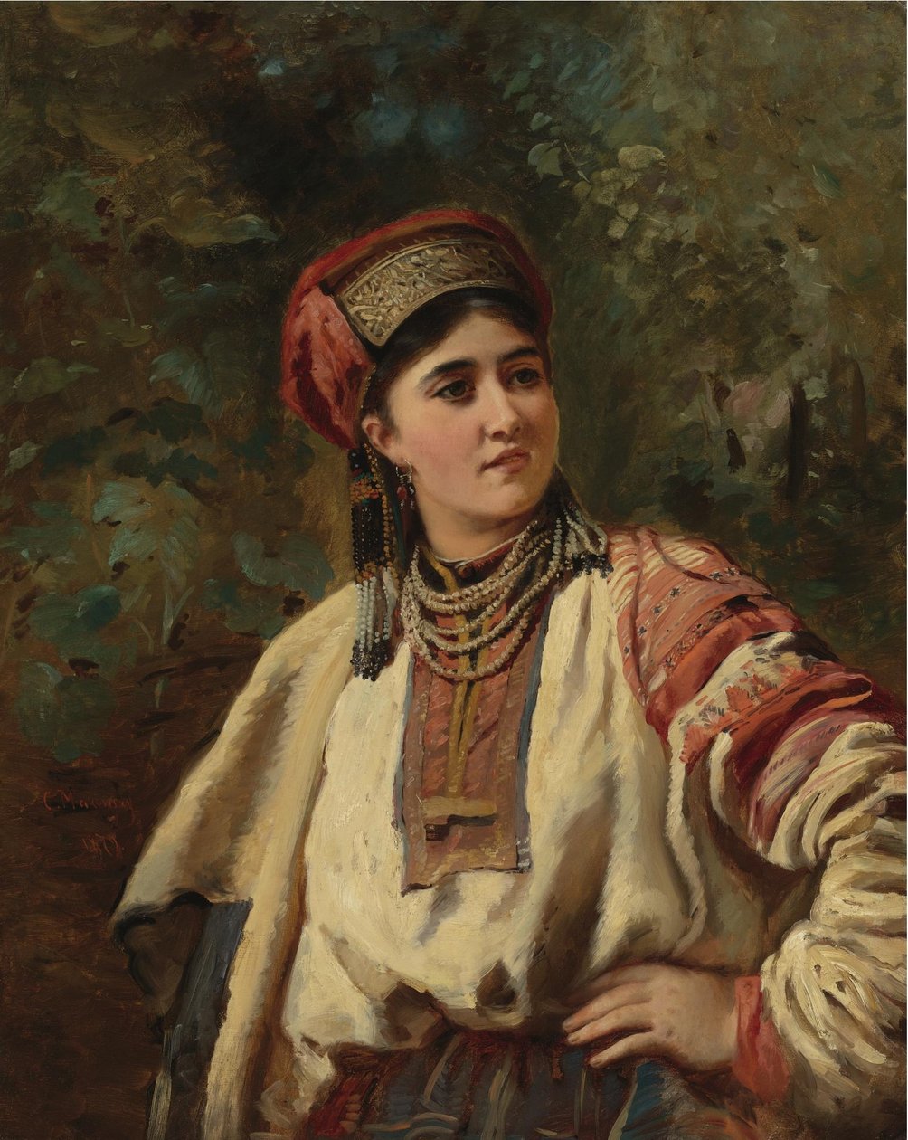 Konstantin Makovsky - Vrouw in een nationaal kostuum door Konstantin Makovsky