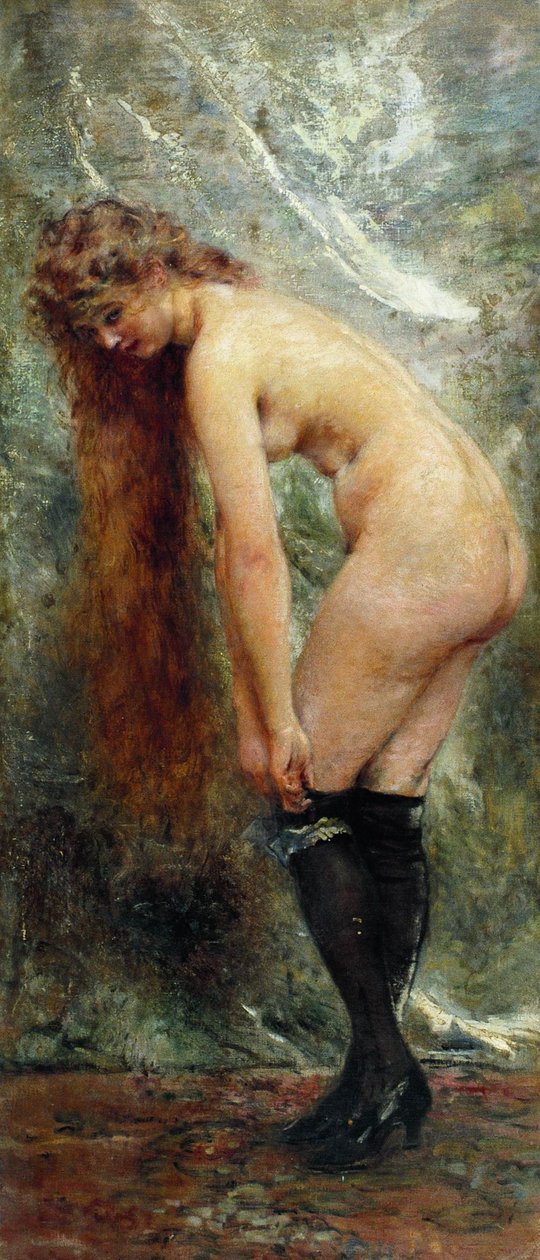 Russisch: "Naakt in zwarte kousen" Naakt in zwarte kousen door Konstantin Makovsky
