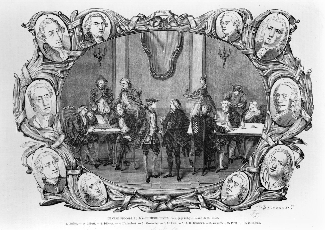 Het Café Procope, gegraveerd door Jean Francois Badoureau door Kretz