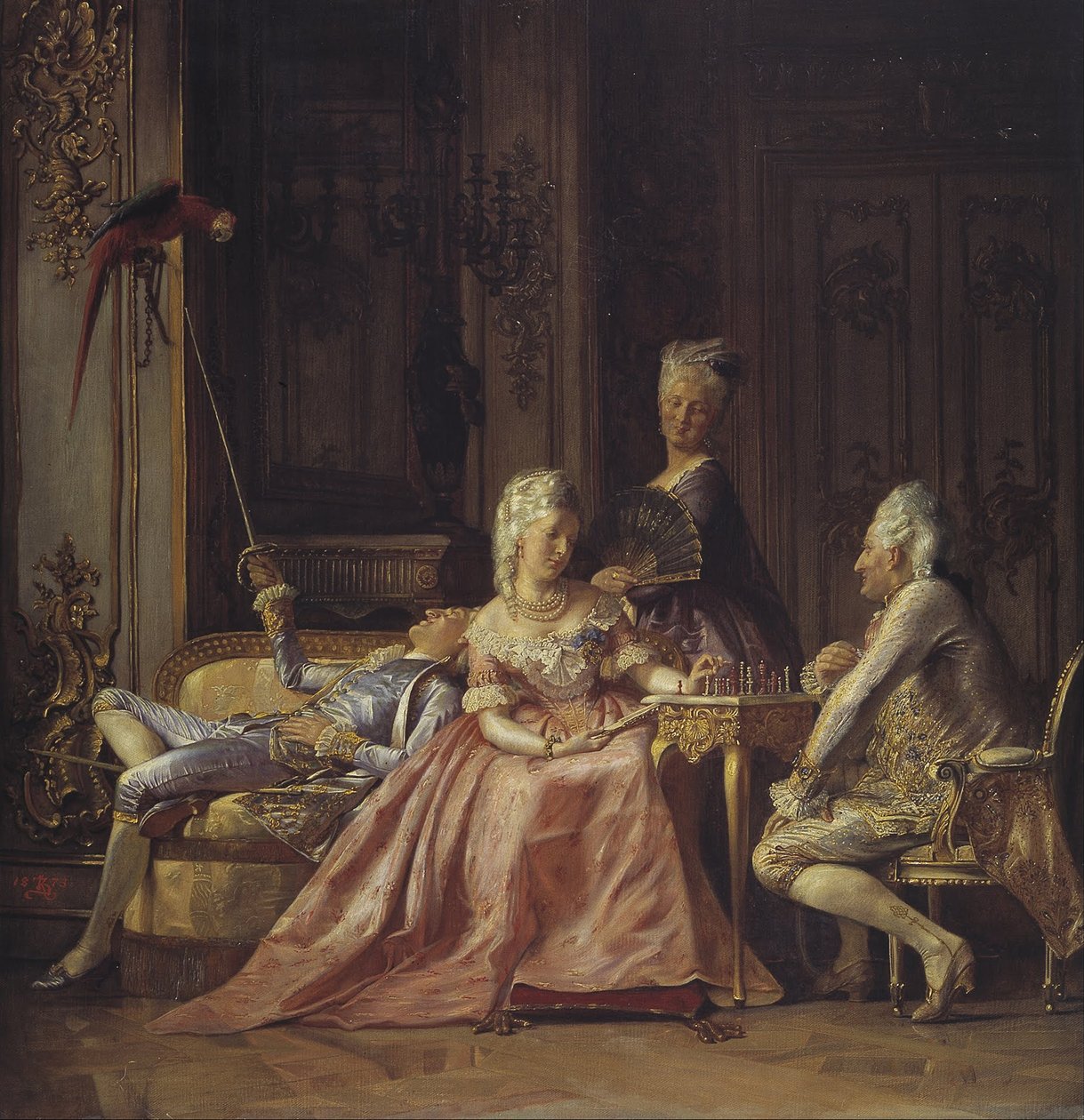 Scène van het hof van Christian VII door Kristian Zahrtmann
