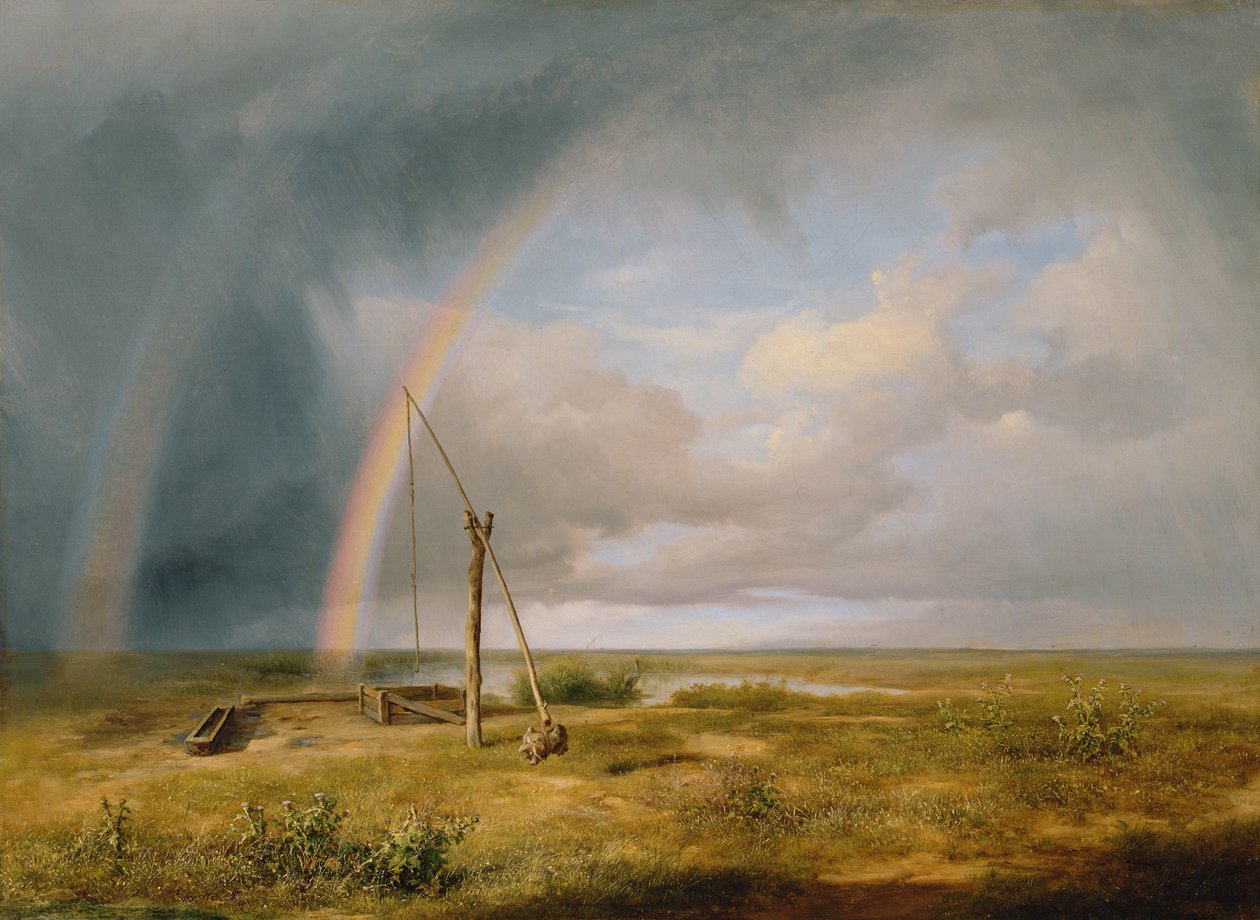 Bron tegen een regenboog, 19e eeuw door Károly Markó