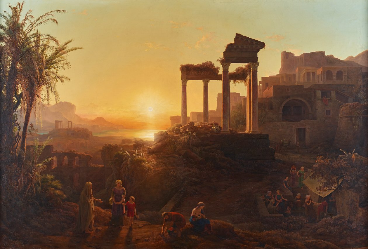 Landschap met zonsondergang door Károly Markó d. Ä.