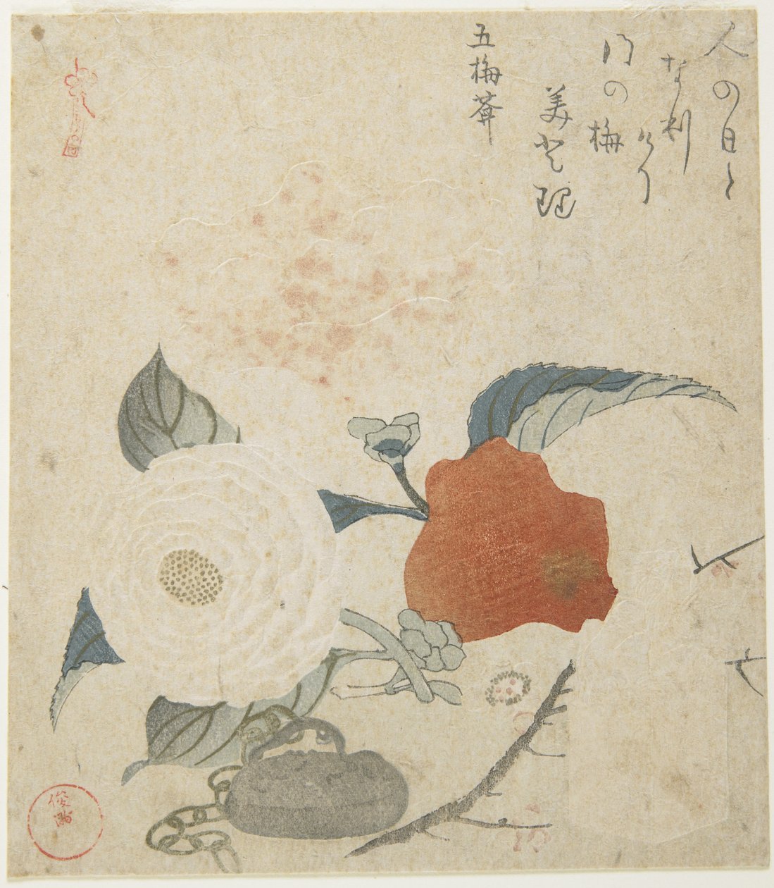 (Pruimen Tak, een Pioenroos en een Metalen Zegel), 1816 door Kubo Shunman