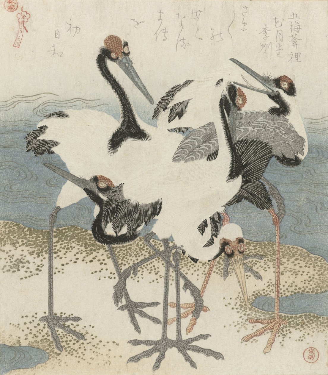 Kraanvogels bij het water door Kubo Shunman