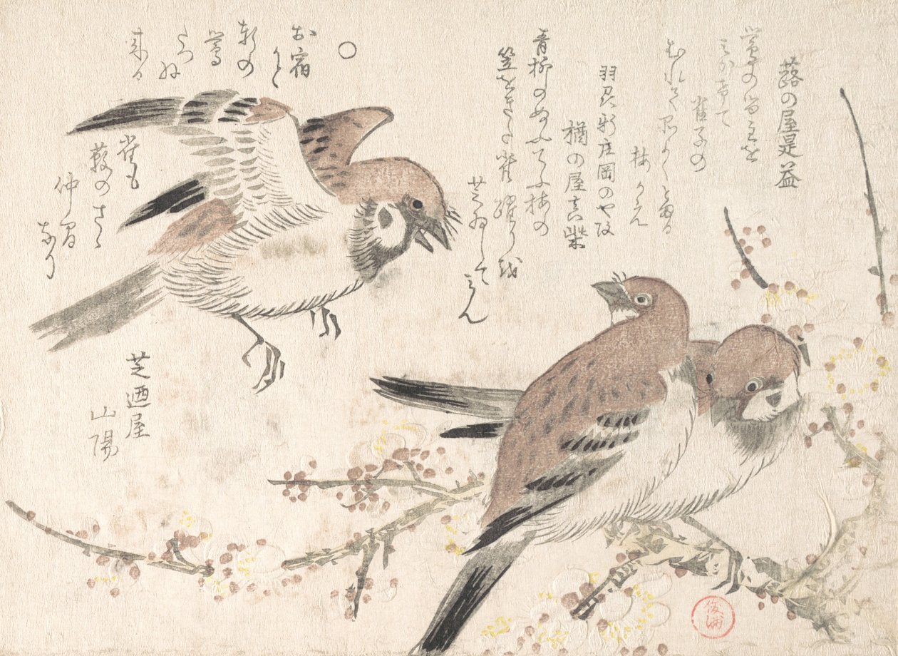 Mussen en pruimenbloesems, 19e eeuw door Kubo Shunman