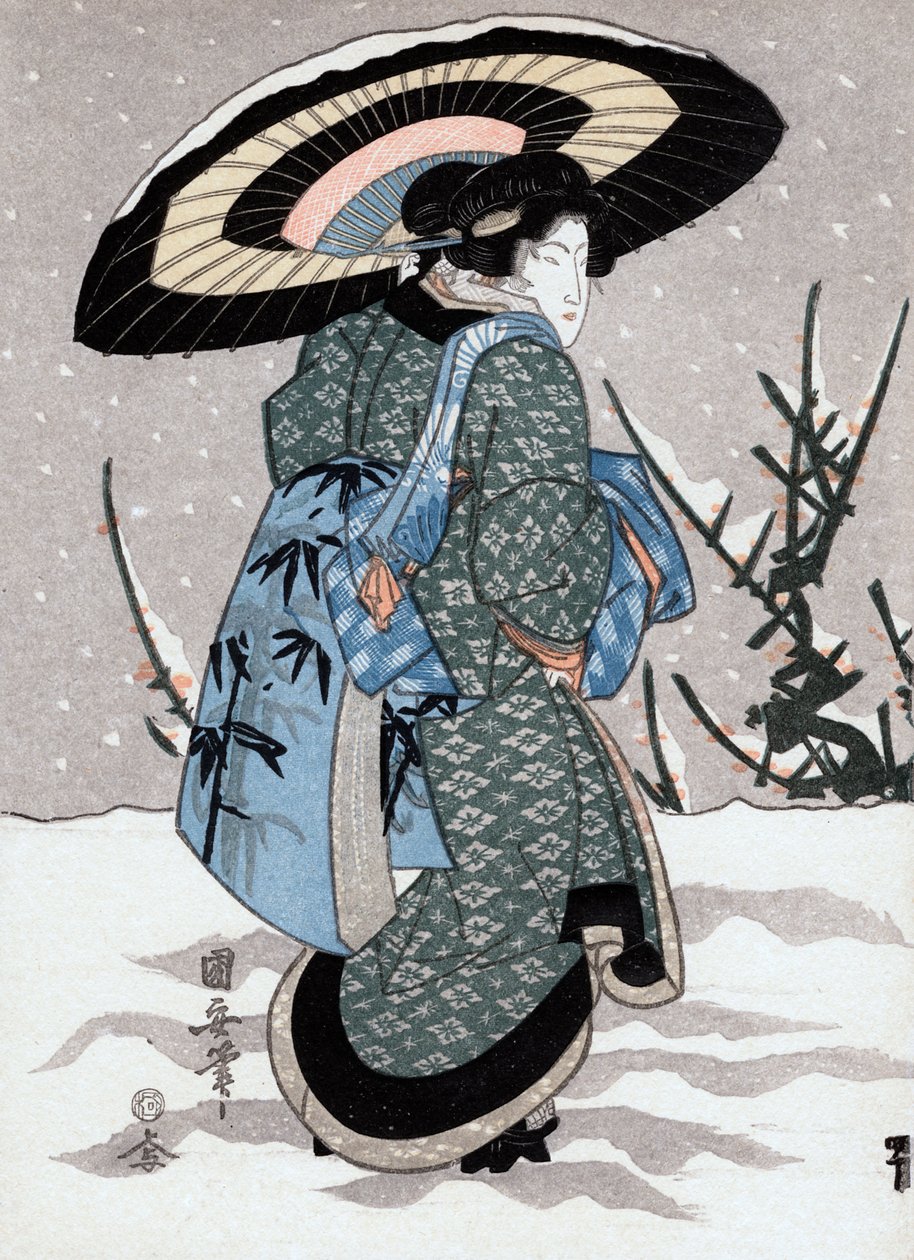 Meisje in sneeuwstorm door Kuniyasu