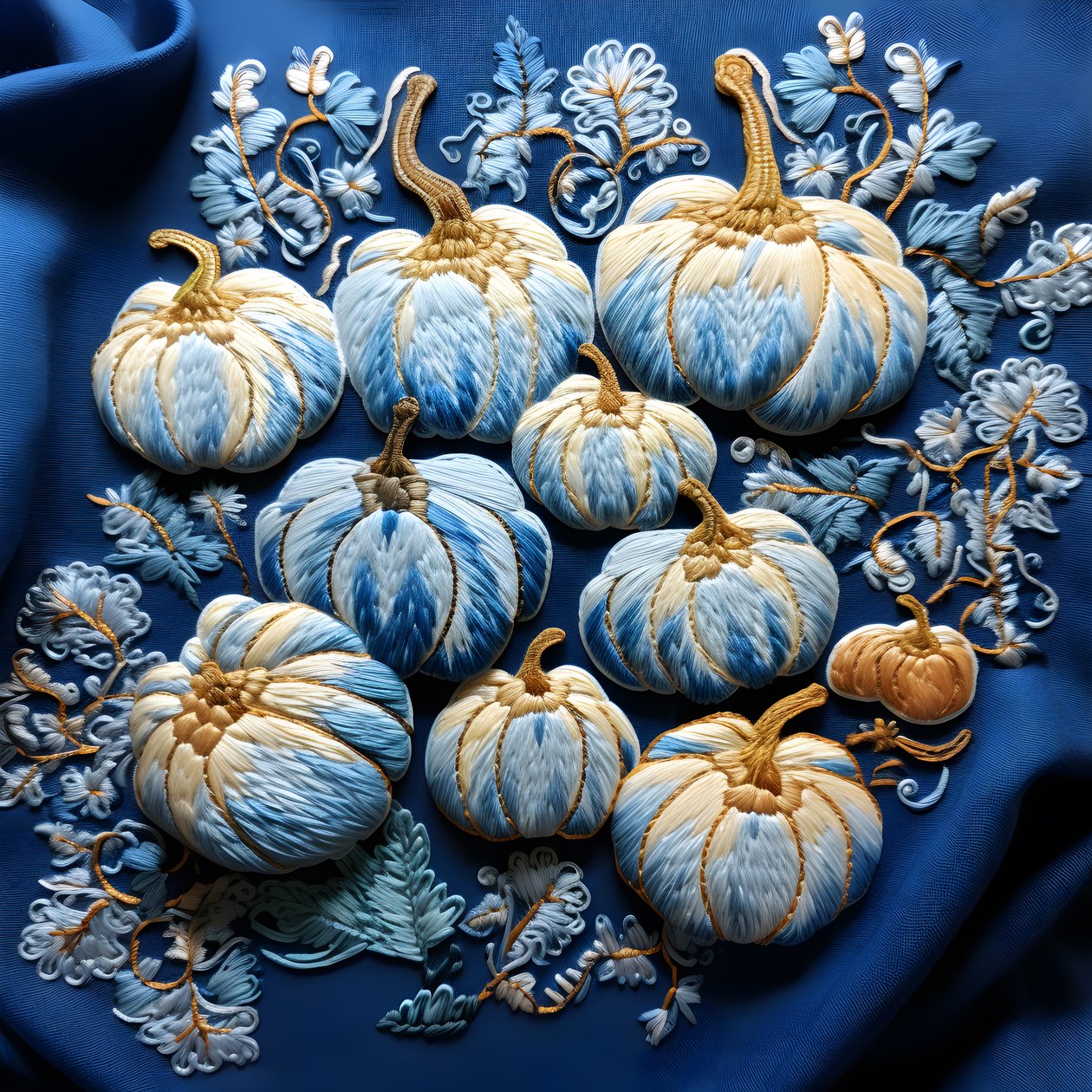 Geborduurde pompoenen in blauwtinten 1 door Kurt Heppke