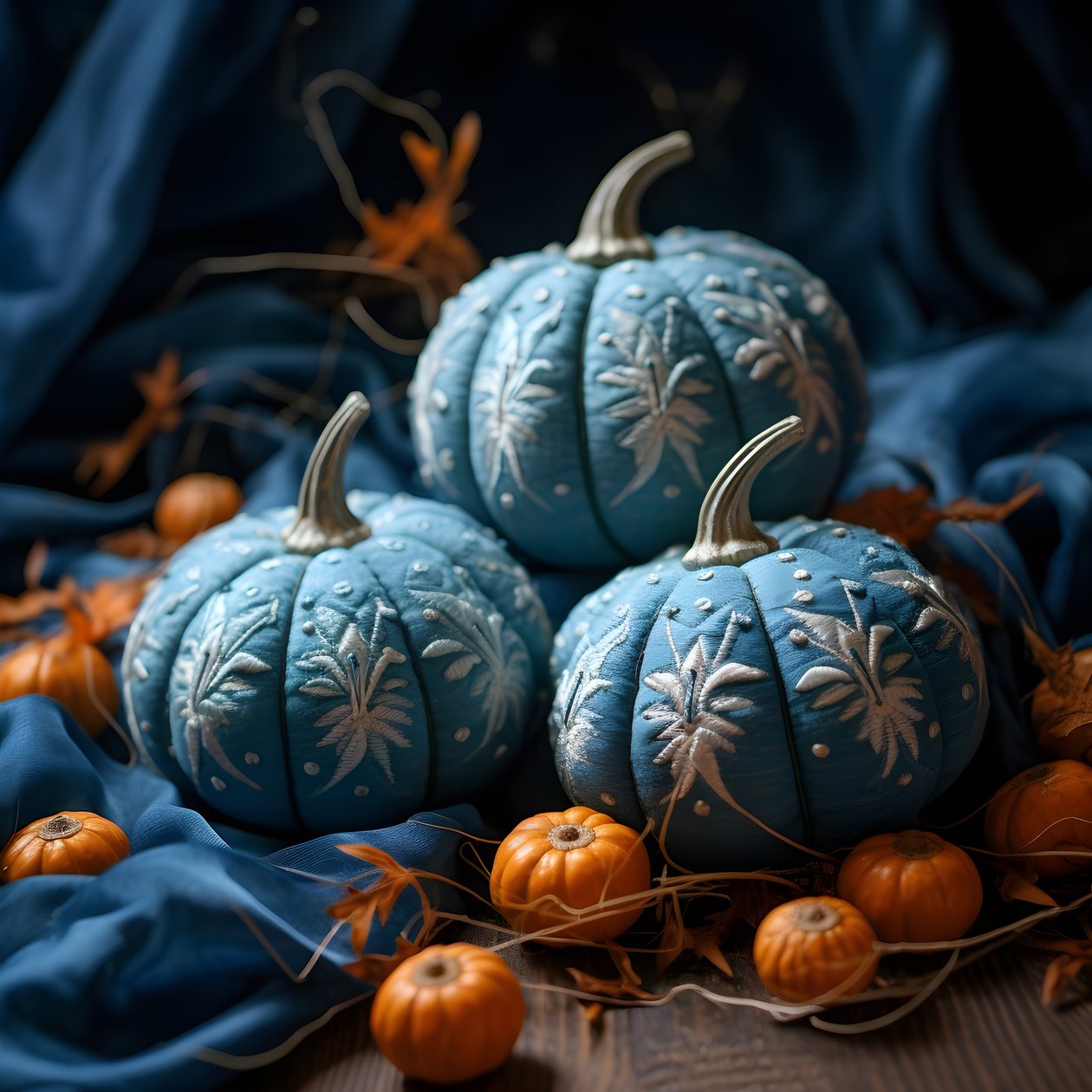 Geborduurde pompoenen in blauwtinten 2 door Kurt Heppke