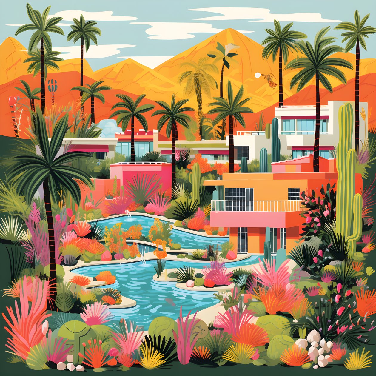 Gedetailleerde illustratie van Palm Springs 2 door Kurt Heppke