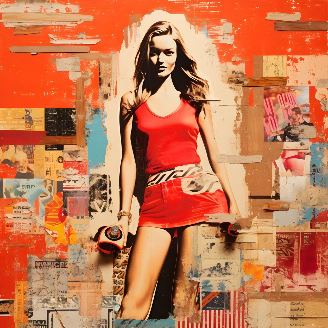 Rode collage, skateboards 4 door Kurt Heppke
