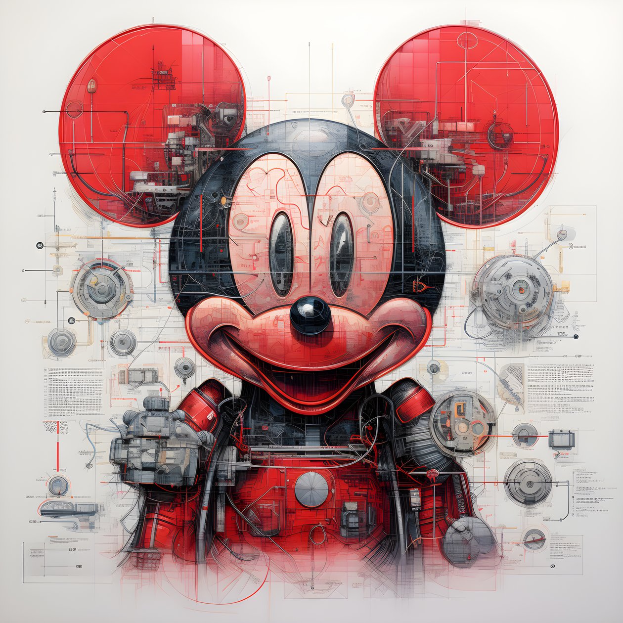 Technische tekeningen van Cyberpunk Mickey Mouse 3 door Kurt Heppke