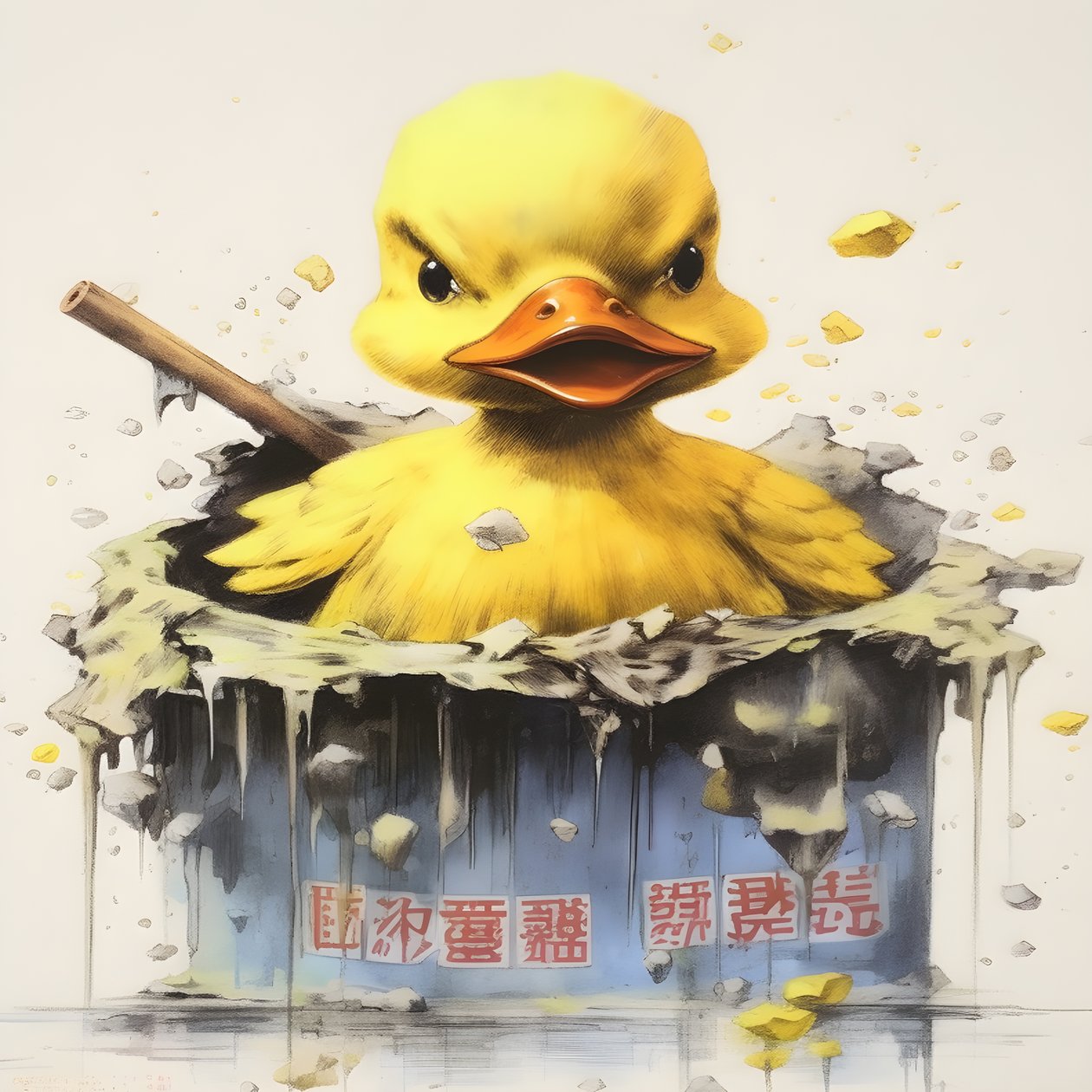 Trendy badeend reclameposter - de gele door Kurt Heppke