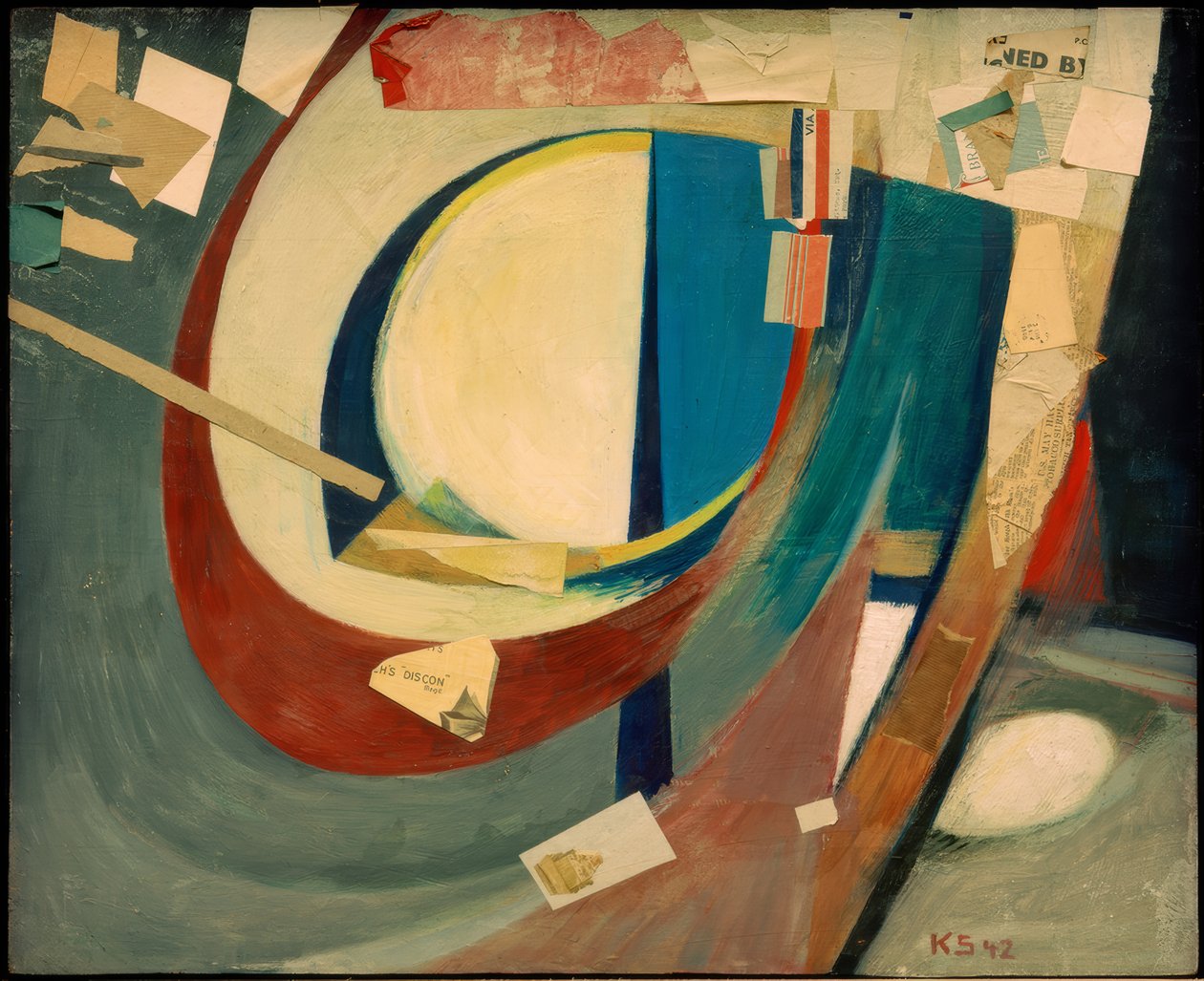 Abstract schilderij Skoyen II door Kurt Schwitters