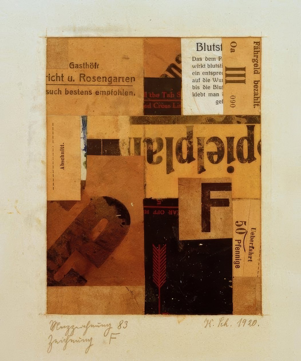 Merz-tekening 83 Tekening F door Kurt Schwitters