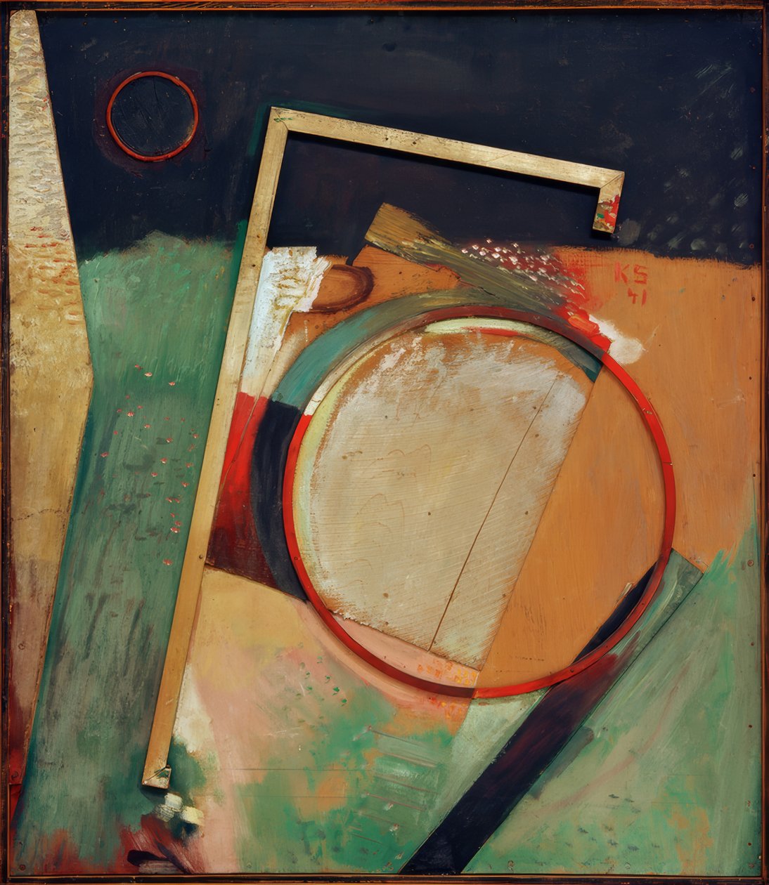 Zonder titel (Beeld met ring en lijst) door Kurt Schwitters