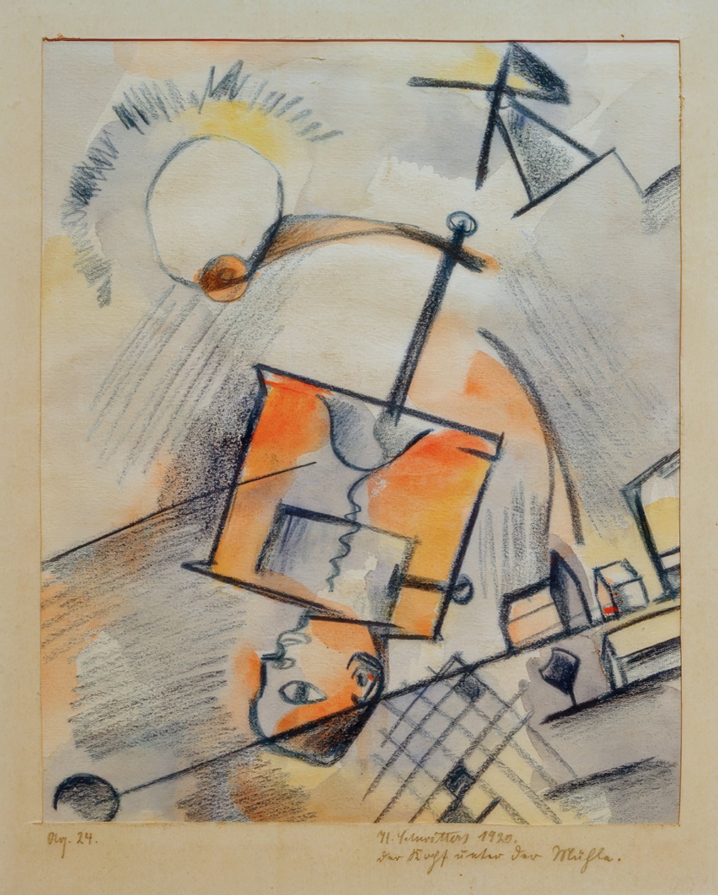 Zonder titel (Het hoofd onder de molen) door Kurt Schwitters