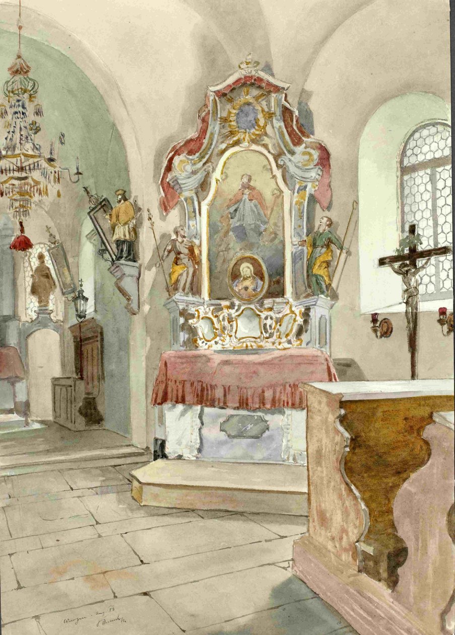 Interieur van de kerk van Sint Andreas in Podkoren - zijaltaar van Sint Nicolaas door Ladislav Benesch