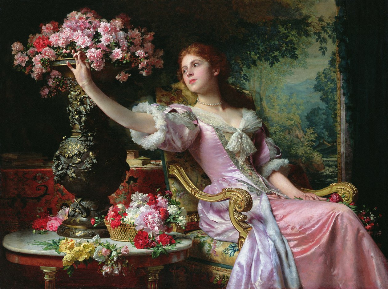Dame met bloemen door Ladislaw von Czachorski