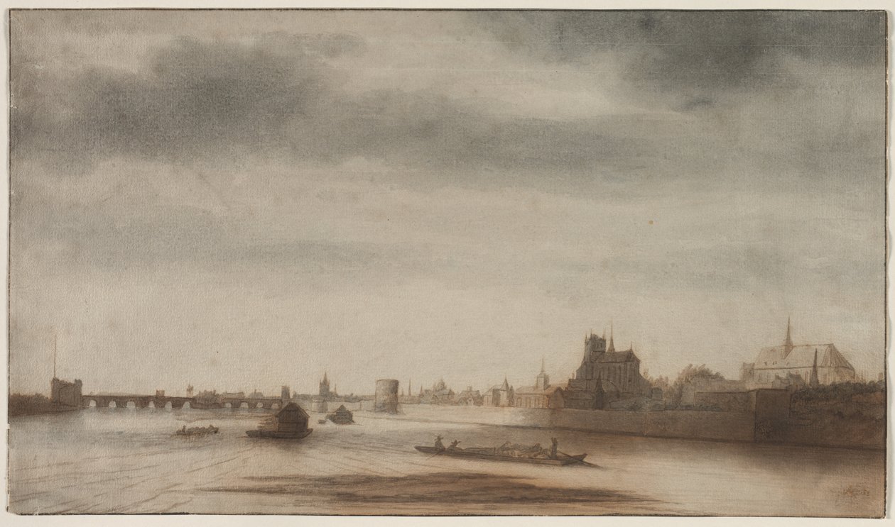 Zicht op Orléans vanaf de Loire door Lambert Doomer