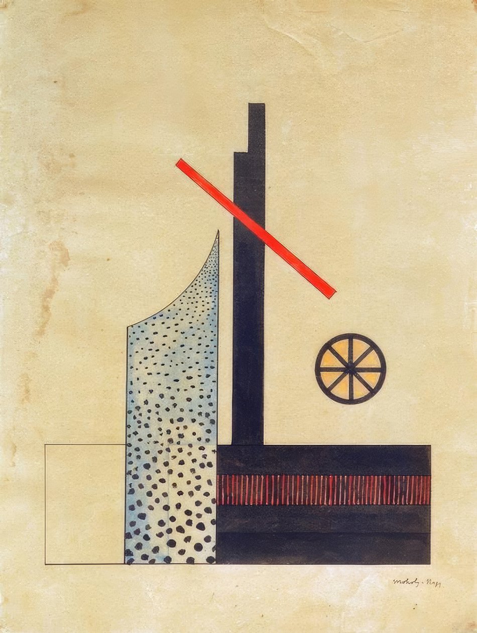 Compositie met wiel door Laszlo Moholy Nagy