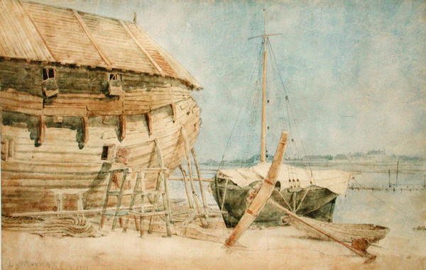 Gestrand boten langs de Seine, Parijs door Le Moyne