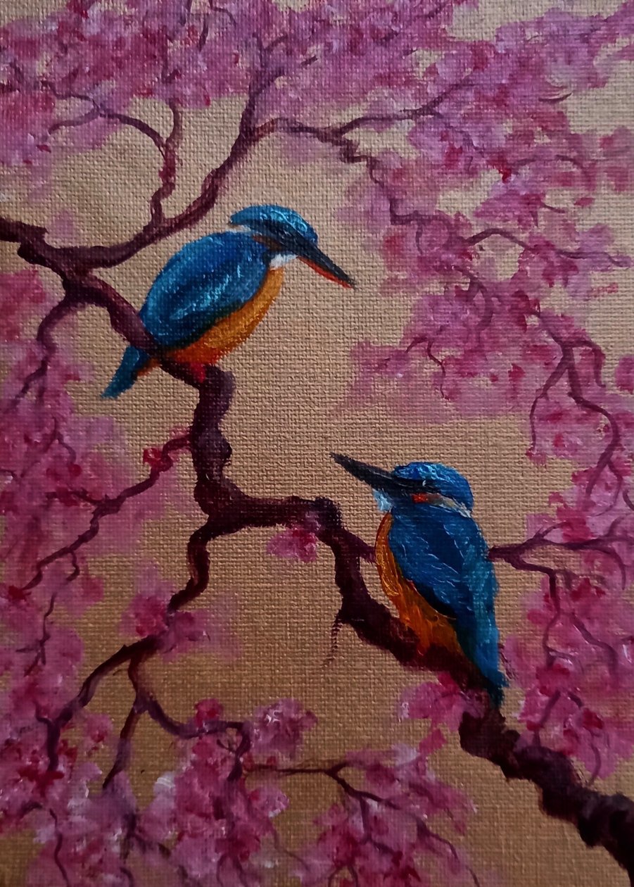 Bloesemvogels, 2024 (olieverf op doek) door Lee Campbell