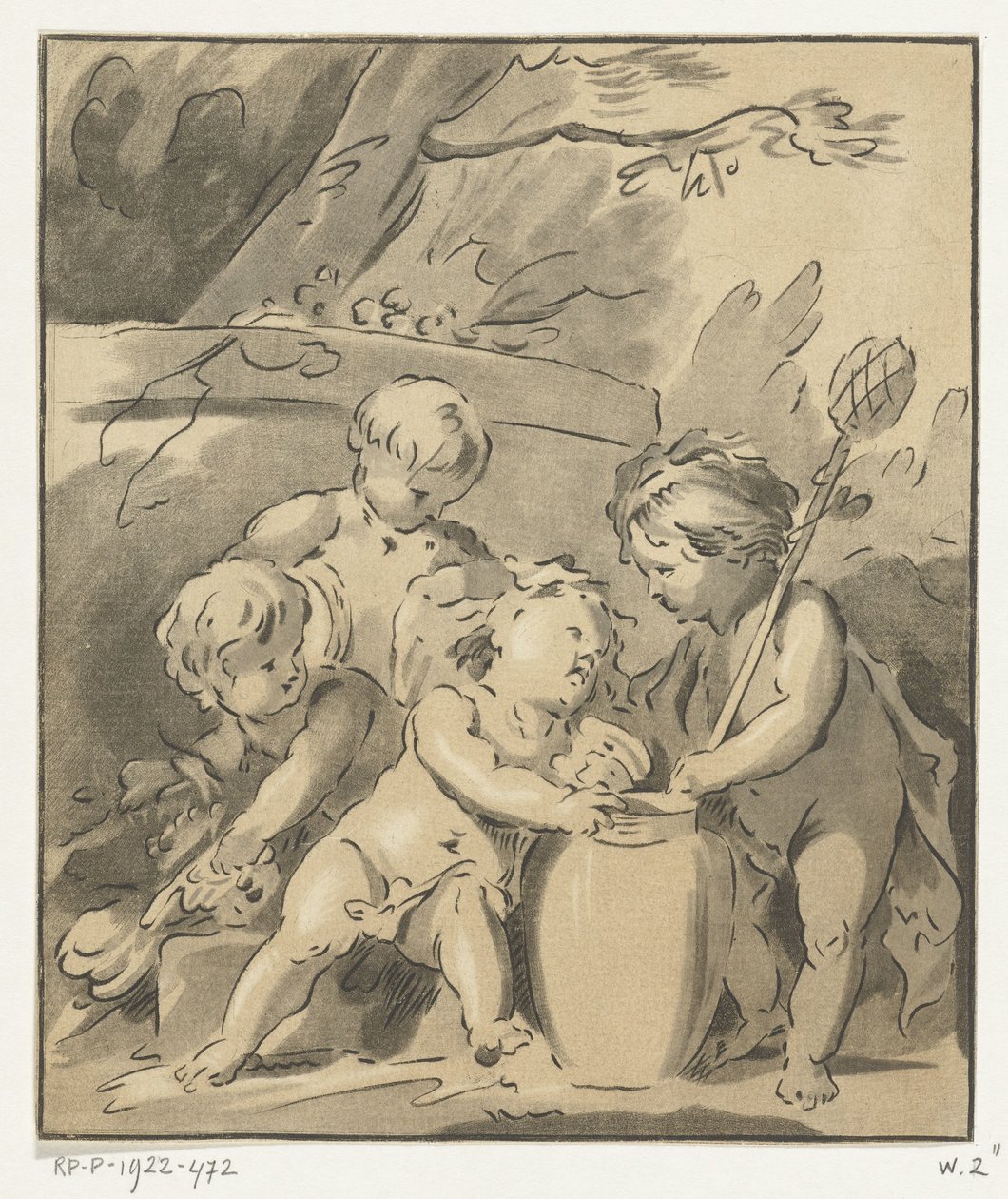 Vier putti met vaas door Leendert Brasser