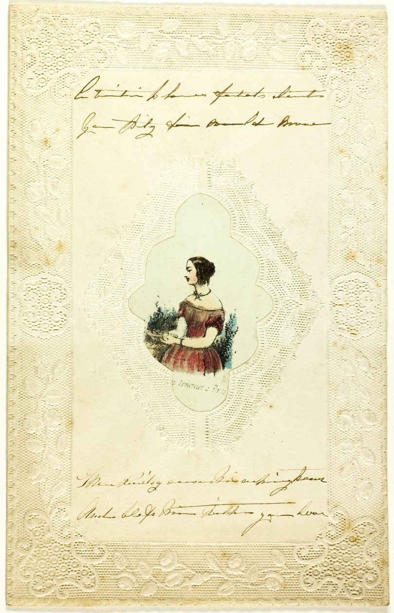 Valentine zonder titel (Vrouw in roze jurk) door Lemercier et Compagnie