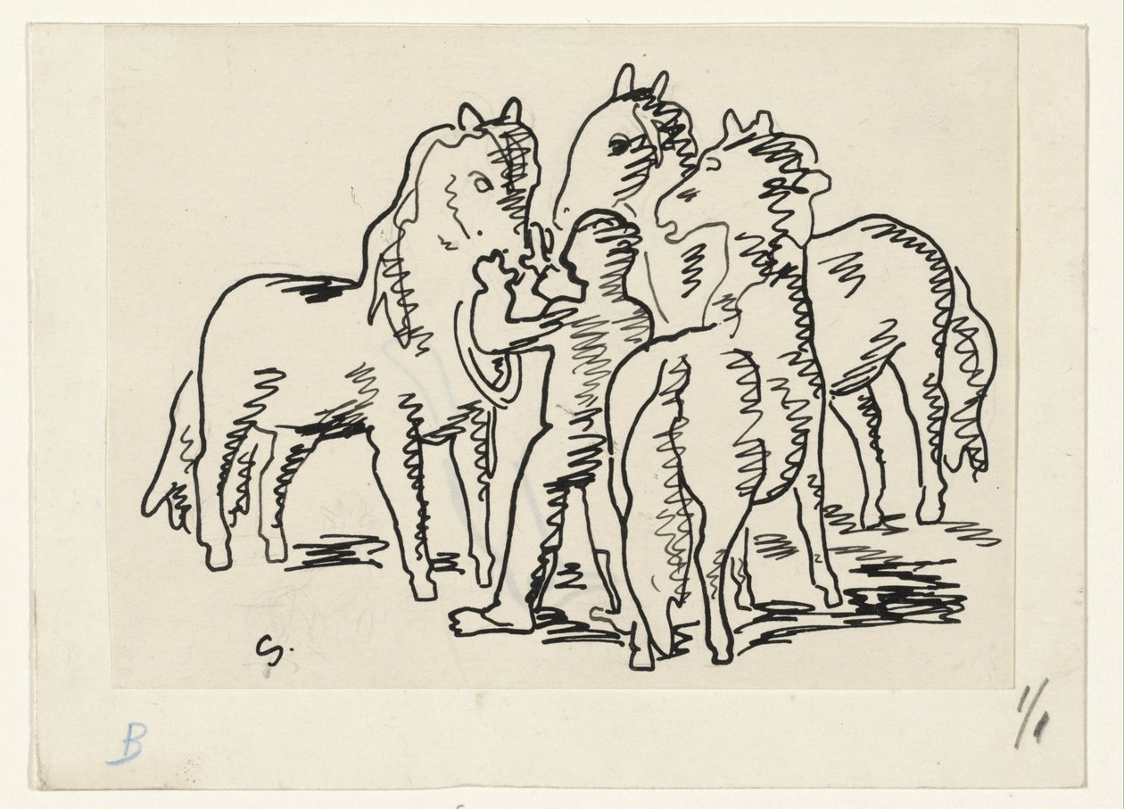 Man met drie paarden door Leo Gestel (signed by artist)