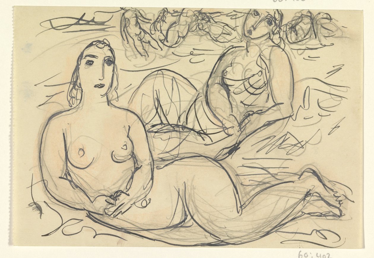 Twee naakte vrouwen in het water door Leo Gestel
