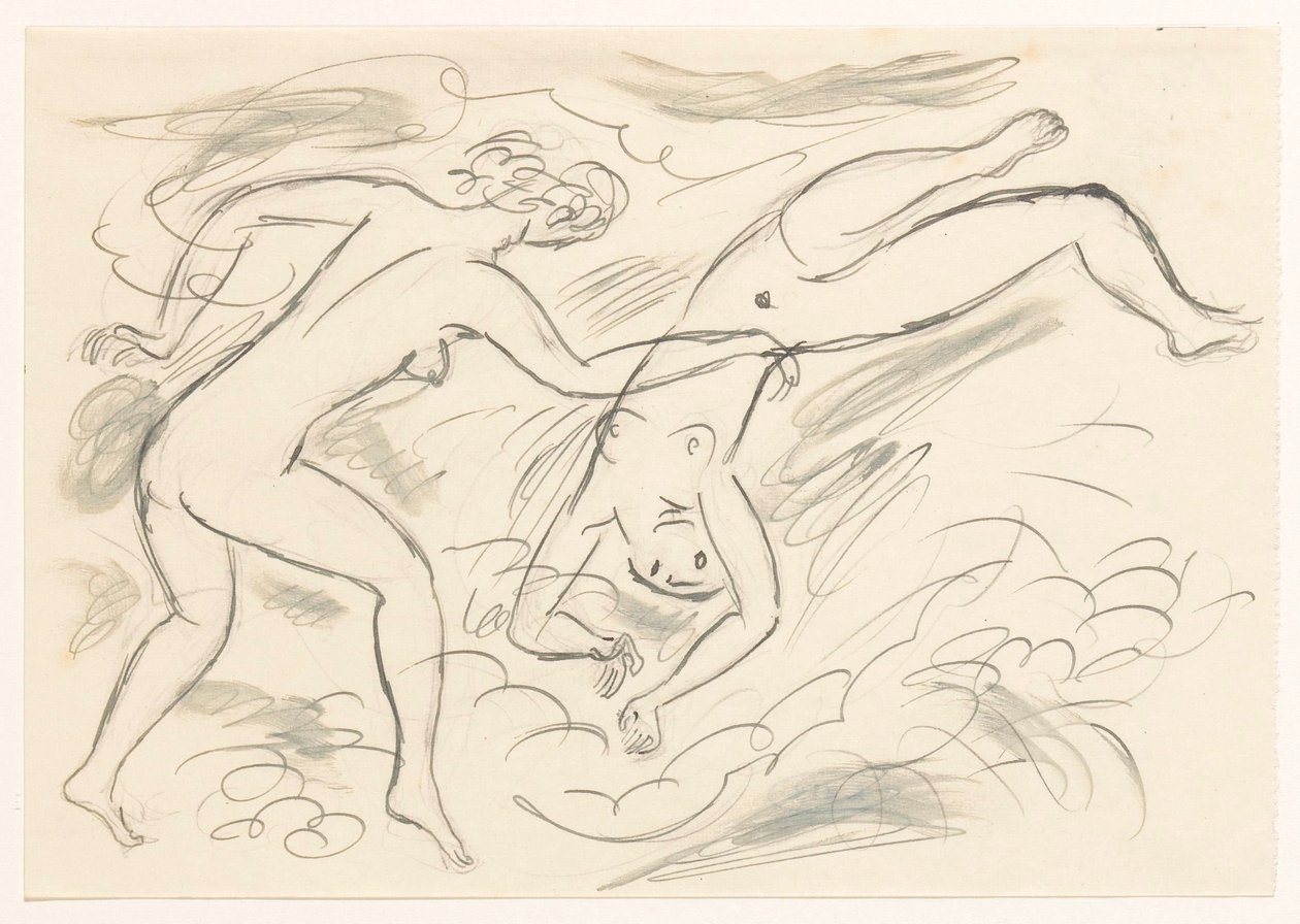 Twee naakte vrouwen, zwemmend door Leo Gestel