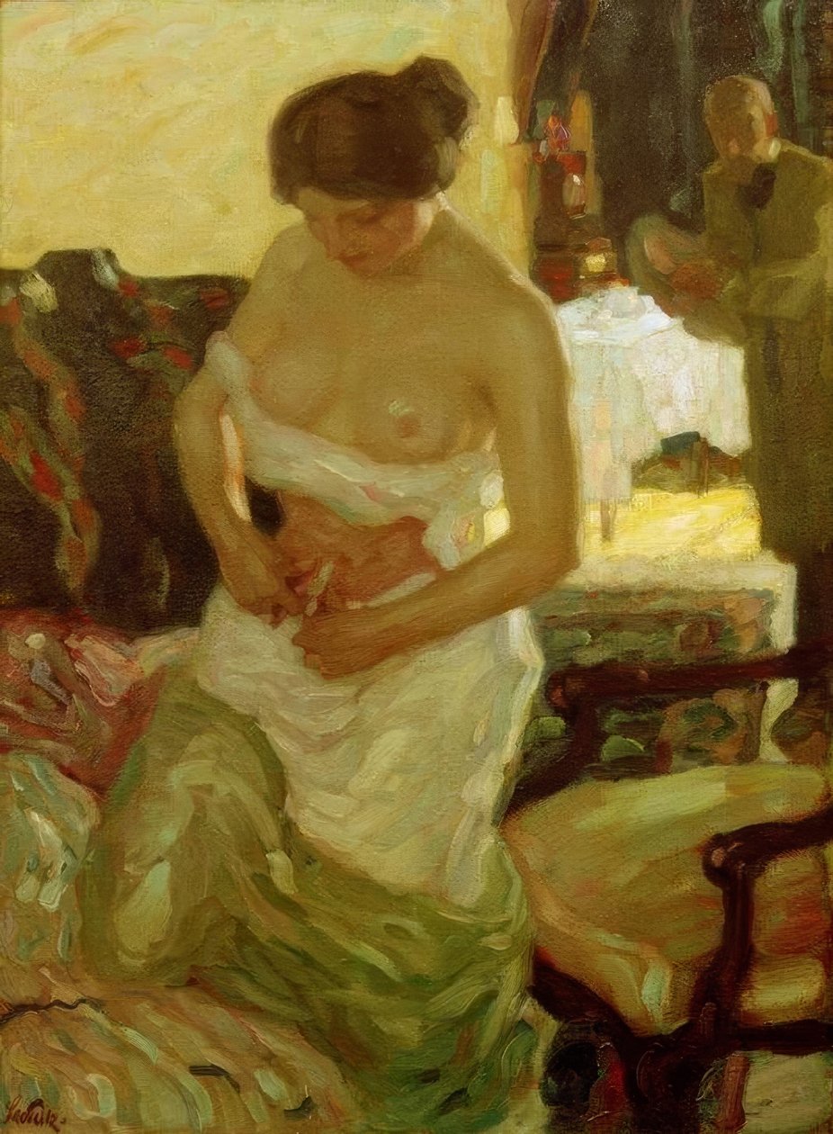 Atelierscène door Leo Putz