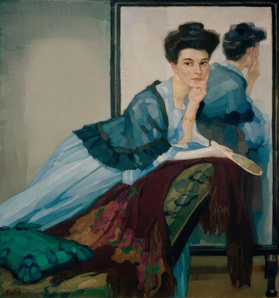 Dame in blauw door Leo Putz