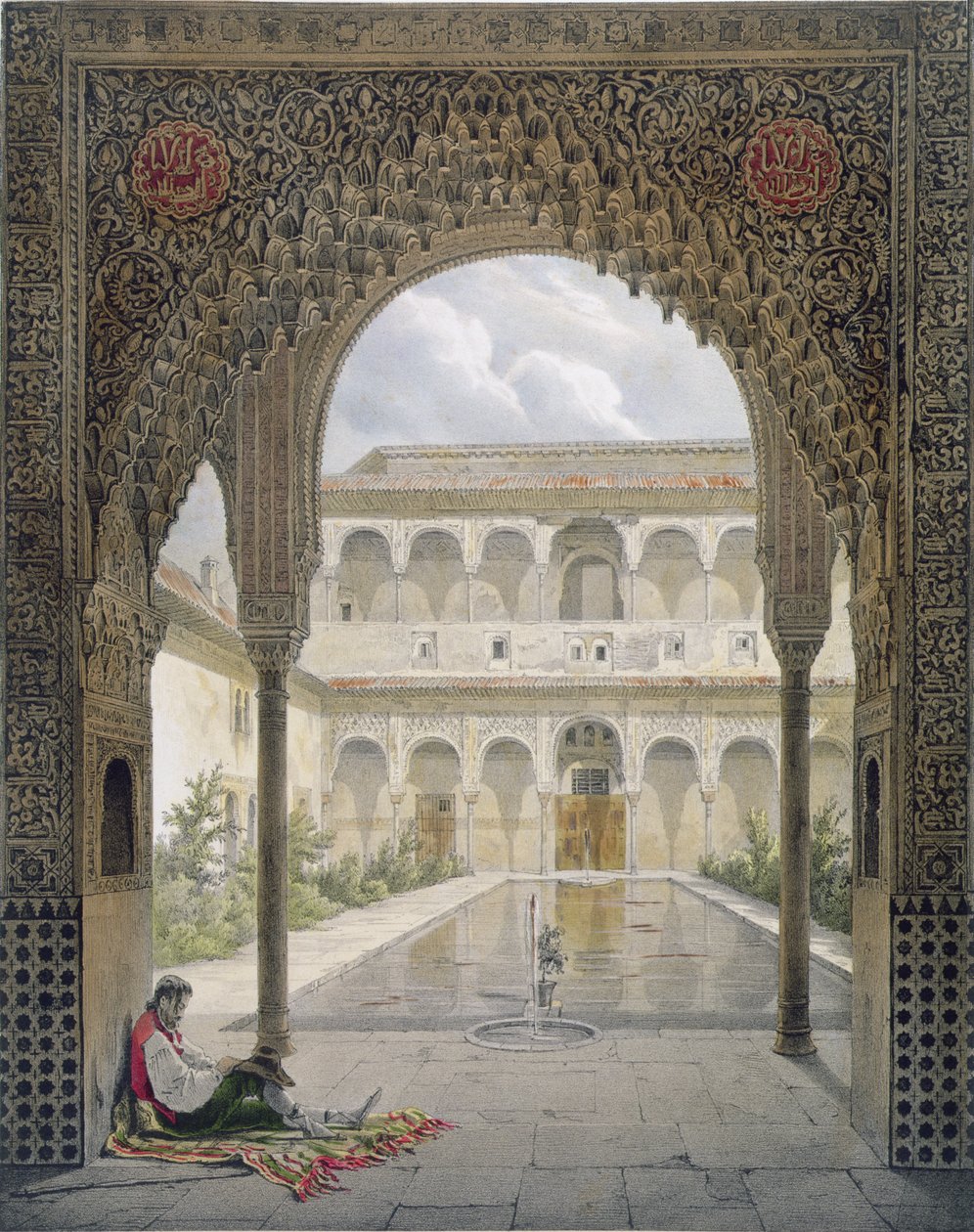 Het hof van de Alberca in het Alhambra, Granada, 1853 door Leon Auguste Asselineau