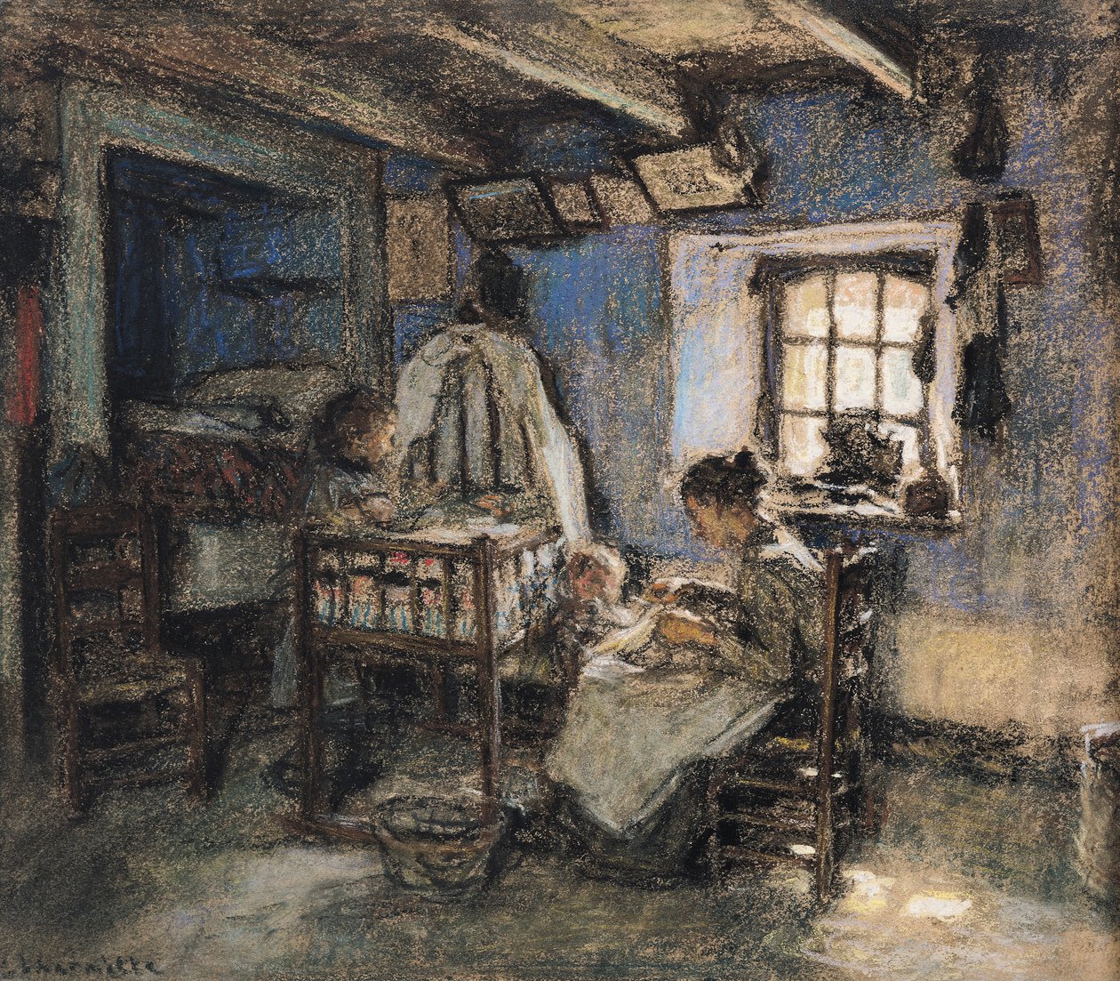 Huiselijk interieur, Wissant, 1913 door Leon Augustin Lhermitte