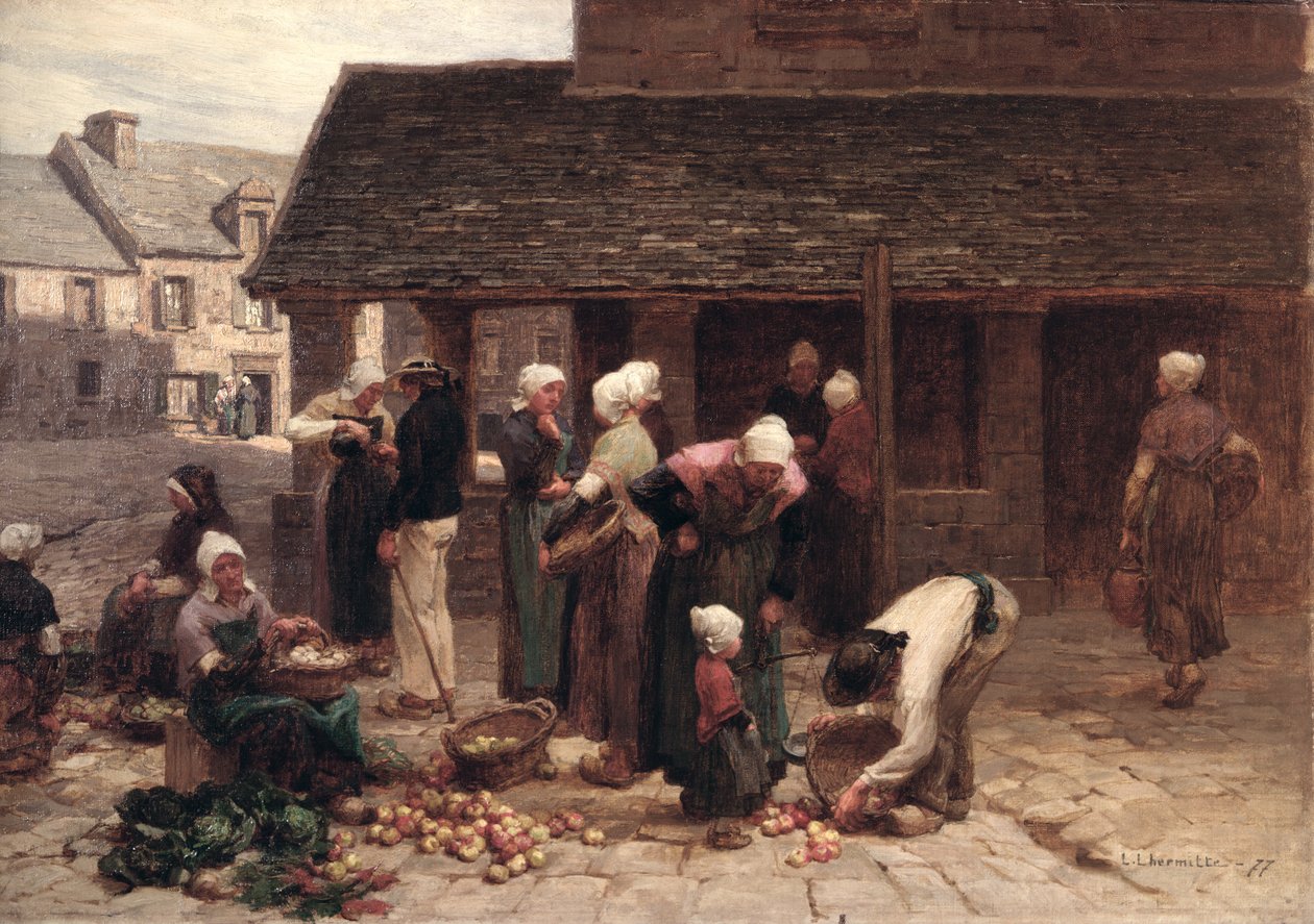 De markt van Ploudalmezeau, Bretagne, 1877 door Leon Augustin Lhermitte